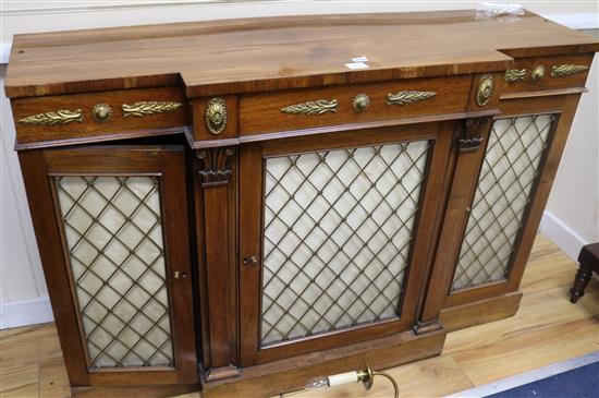 A Regency style rosewood breakfront bookcase width 138cm